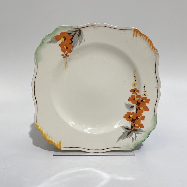 PLATE, Vintage Square Sandwich Plate - Orange Hollyhock